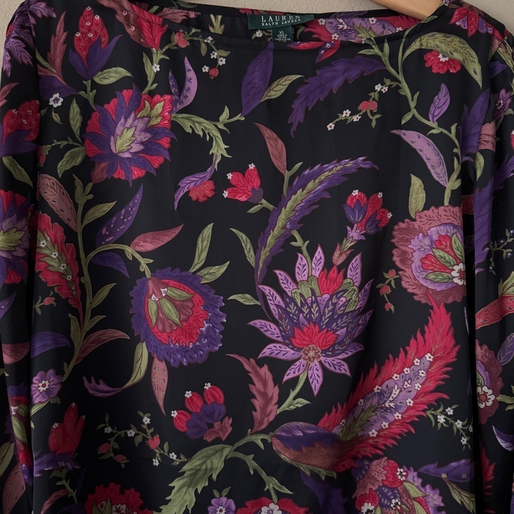 Lauren Ralph Lauren Boat Neck Long Sleeve Lightweight Floral Blouse Size XL - Picture 5 of 10